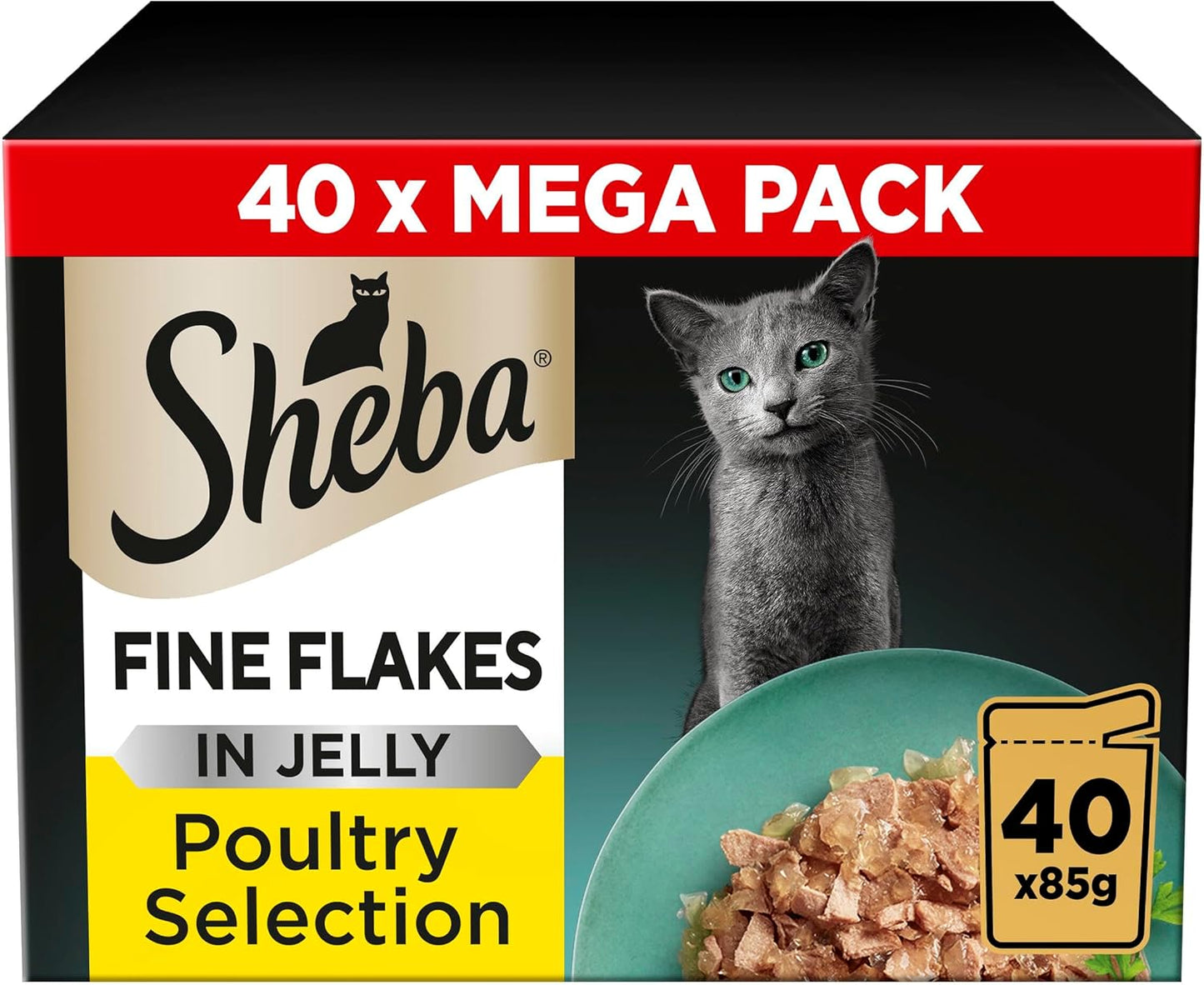 Fine Flakes in Jelly – Poultry Collection – Wet Cat Food Pouches for Adult Cats – 40X85G Pack
