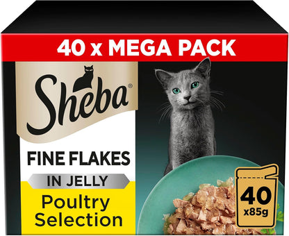 Fine Flakes in Jelly – Poultry Collection – Wet Cat Food Pouches for Adult Cats – 40X85G Pack