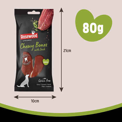 Medium Chewy Bones for Dogs - Made with Duck, Grain Free Chews, High Protein Dog Treats, by Pets Unlimited (2Pc, 80G)