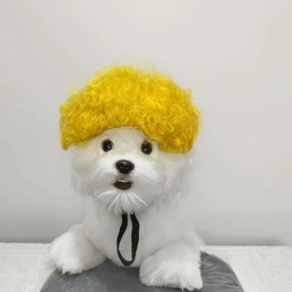 Creative Funny Pet Wig Adjustable Afro Design Dog Wig Elastic Band Design Cat Wig Pet Cosplay Props Photography Prank Gifts