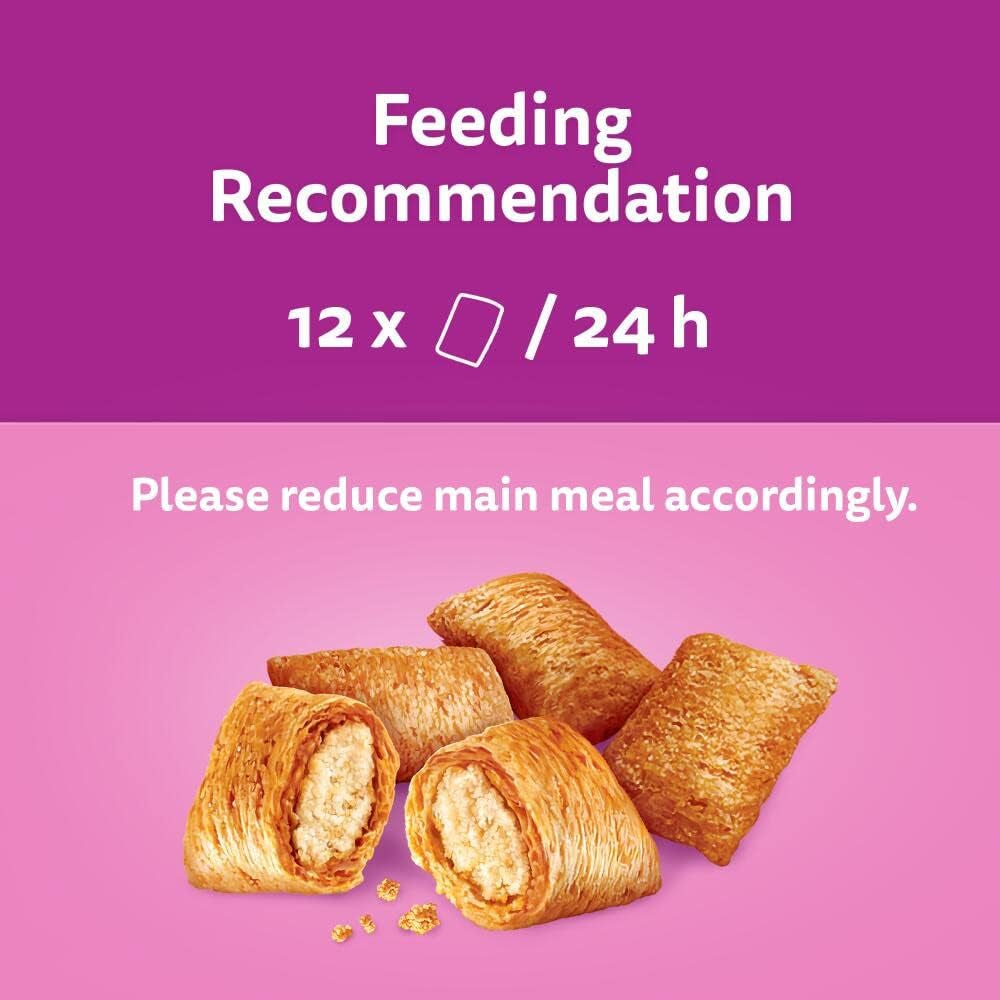 Whiskas Temptations - Tasty, Crunchy Treats for Adult Cats, Small Bite Size Snacks with a Delicious Salmon Flavour Filling, 4X180 G Packets - Pack May Vary