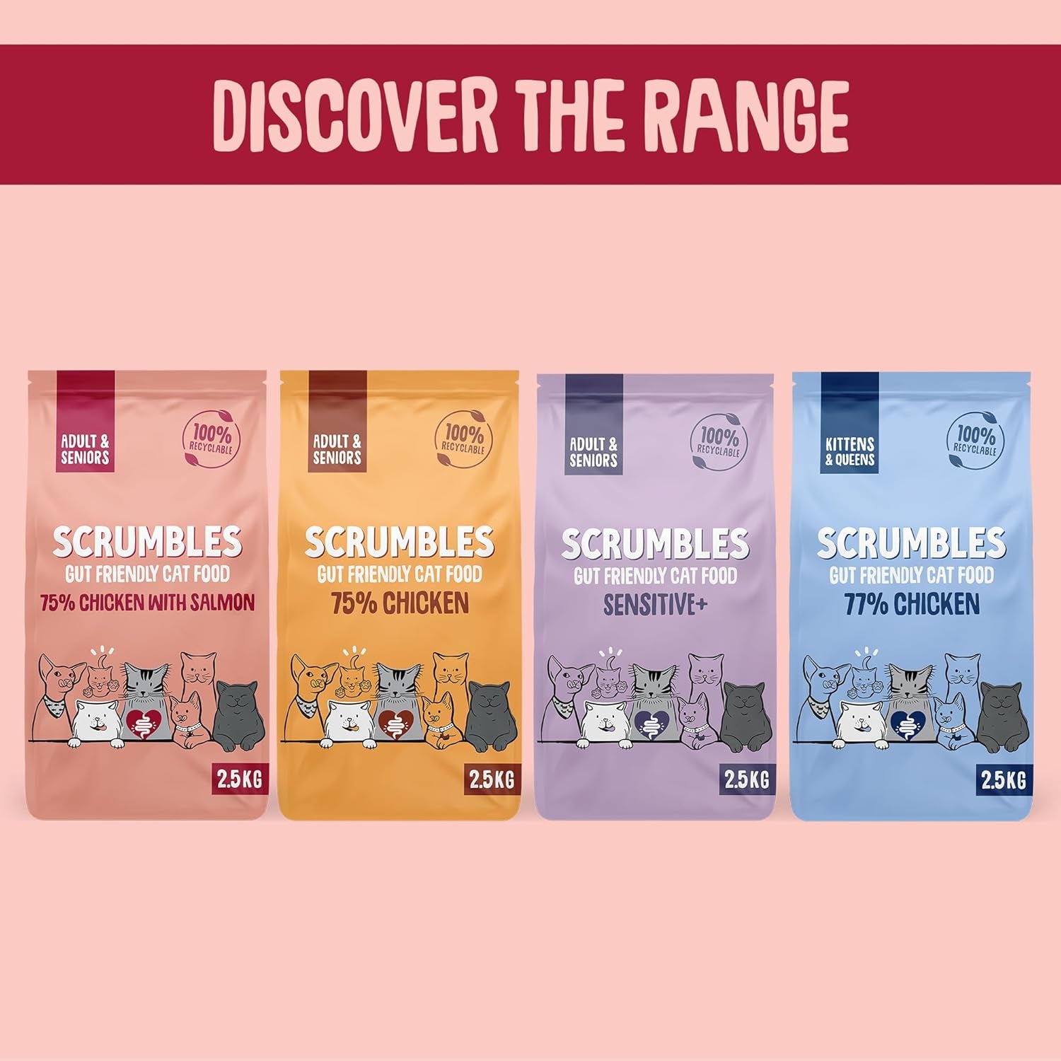 Scrumbles All Natural Dry Cat Food with Chicken and Fresh Salmon, High Protein Food for Adults and Seniors, 2.5 Kg,Pink Bag