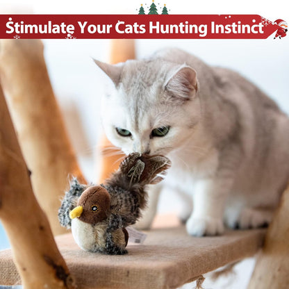 Gigwi Chirping Bird Cat Toys Realistic Bird Plush Toy - Perfect Melody Chaser Cat Toys for Bored Indoor Adult Cats, Best Gift for Birthday, Thanksgiving, Christmas, New Year