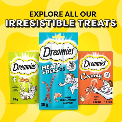 Dreamies Cat Treats, Tasty Snacks with Tempting Chicken, 8 Pouches of 60 G