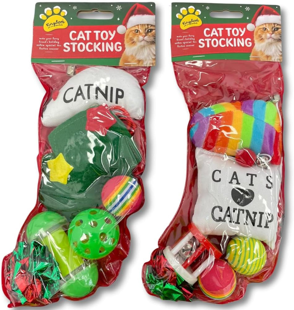2 X Cat Toy Stockings - Festive Fun for Your Furry Friend. Balls, Mice, Bells - Everything Your Cat Needs for Christmas