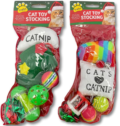 2 X Cat Toy Stockings - Festive Fun for Your Furry Friend. Balls, Mice, Bells - Everything Your Cat Needs for Christmas