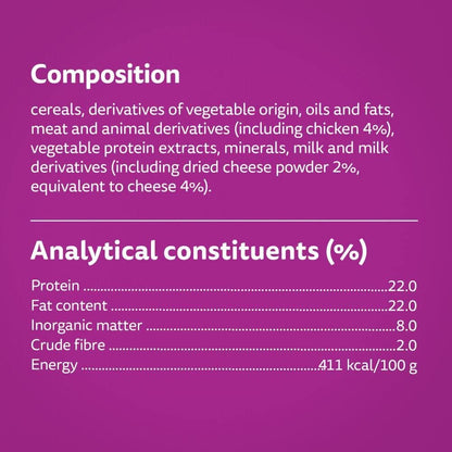 Whiskas Temptations - Tasty, Crunchy Treats for Adult Cats, Small Bite Size Snacks with a Delicious Chicken and Cheese Filling, 4 X 180 G Packets - Pack May Vary