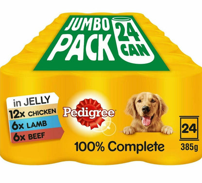 PEDIGREE MIXED CAN SELECTION in JELLY 24 X 385G Dog Food Bpl Chicken Lamb & Beef