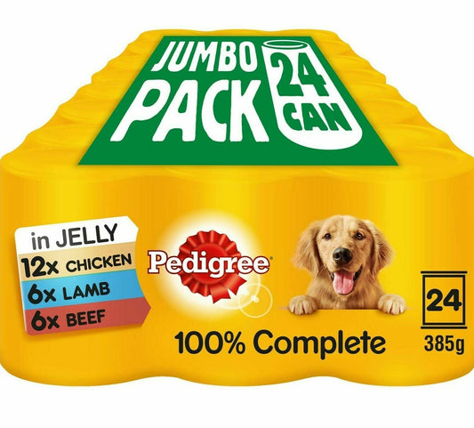 PEDIGREE MIXED CAN SELECTION in JELLY 24 X 385G Dog Food Bpl Chicken Lamb & Beef