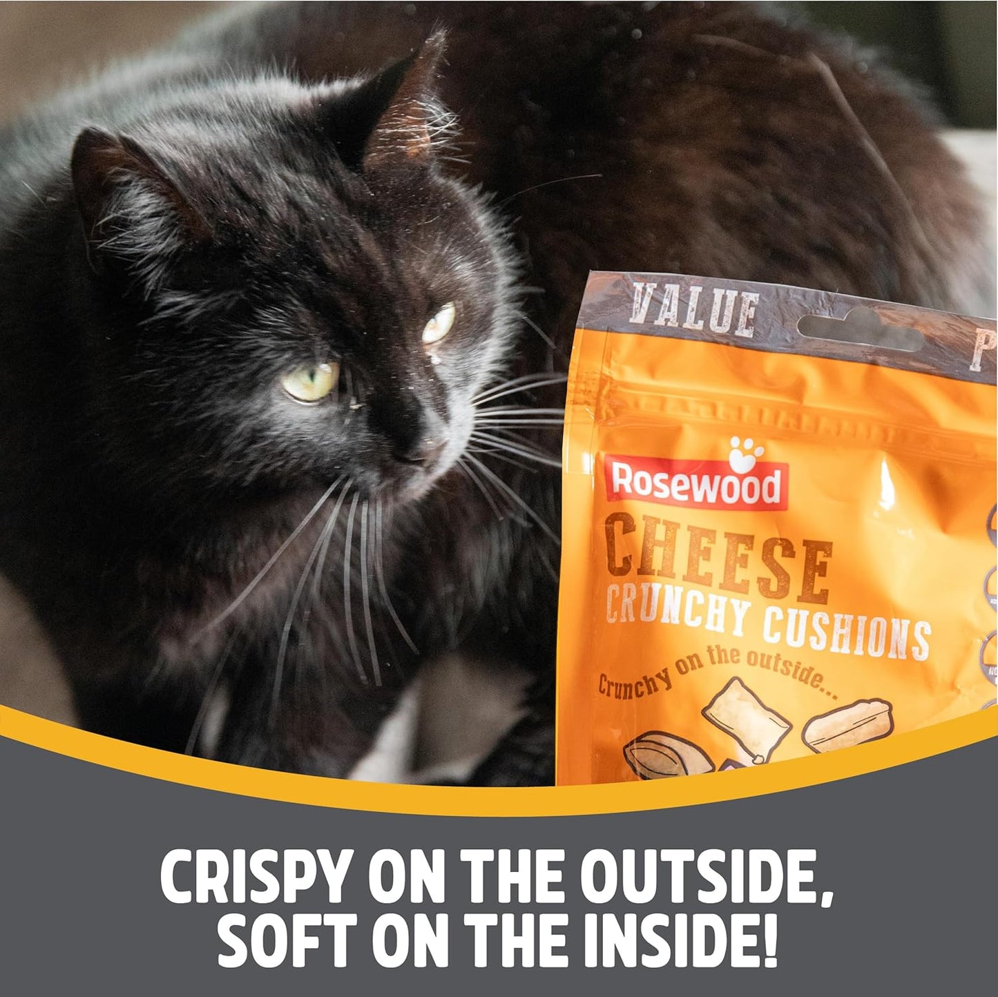 Rosewood Daily Eats Crunchy Cushions Variety Box - Chicken, Cheese, and Salmon Treats for Cats, Tasty Cat Treats with Taurine, Added Vitamins and Minerals, Small Bite Sized Cat Snacks (12Pc, 720G Box)