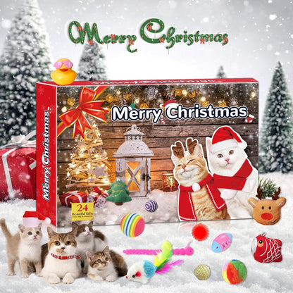 Advent Calendar for Cats, Christmas Cat Toy Set 24 Pcs with Interactive Balls, Feather Wands, Springs for Indoor Cats Kittens