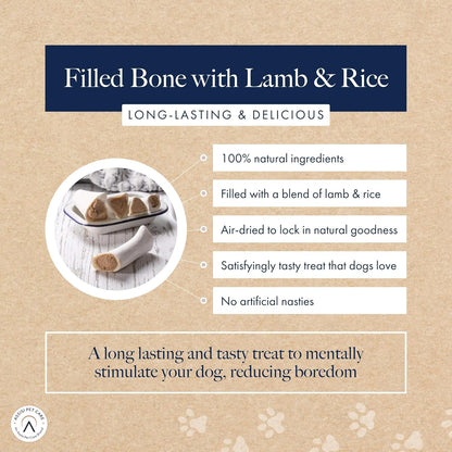 Filled Bone with Lamb & Rice Dog Chew, 100% Natural, Air Dried Long Lasting Bone for Adult Dogs, 1 Count