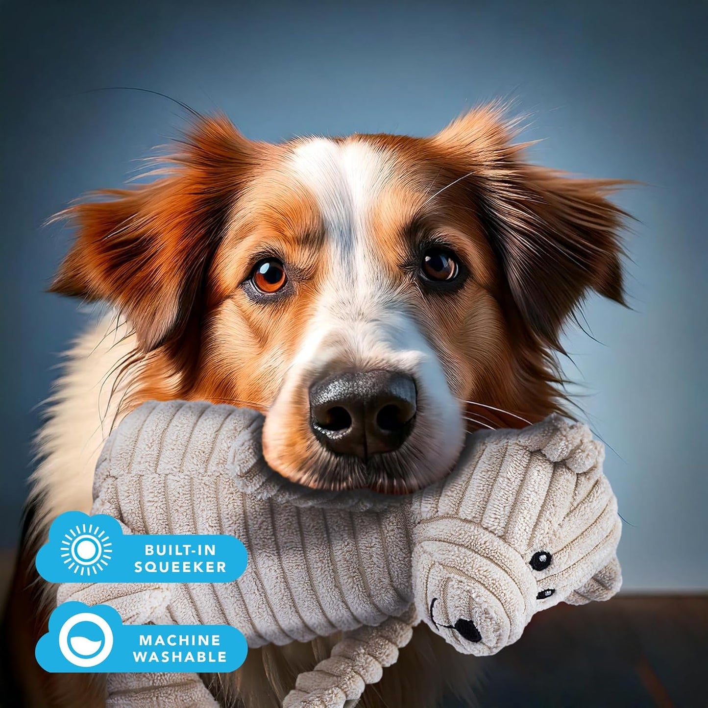 Bear Plush Dog Toy with Squeaker – Soft, Durable, Ribbed Design for Playful Sessions. Ideal for Small and Medium Dogs Who Need a Durable Toy for Interactive Fun.