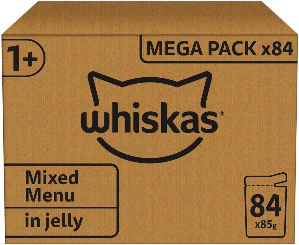 1 plus Whiskas Adult Mixed Selection in Jelly 84 Pouches, Adult Wet Cat Food, Megapack (84 X 85 G)