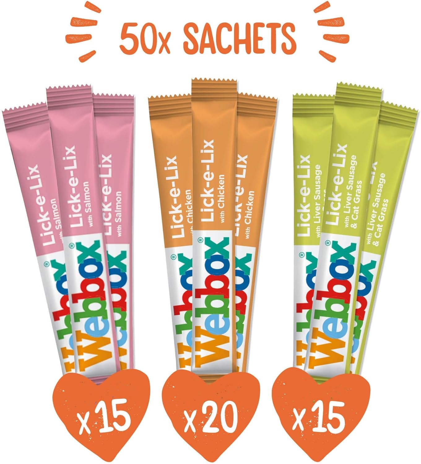 Lick-E-Lix Cat Treats Variety Mega Pack - Kitten Friendly, Grain Free, No Artificial Preservatives or Colours (50 Pack)