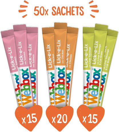 Lick-E-Lix Cat Treats Variety Mega Pack - Kitten Friendly, Grain Free, No Artificial Preservatives or Colours (50 Pack)