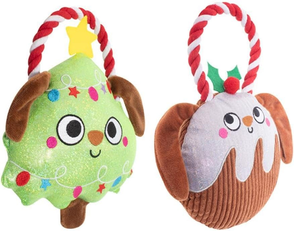 Christmas Pudding Plush Rope Toy Tug of War Squeaky Dog Puppy Stocking Filler First Xmas.