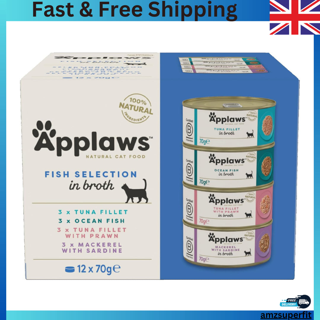Applaws 100% Natural Wet Cat Food, Fish Selection in Broth 70 G (Pack of 12)