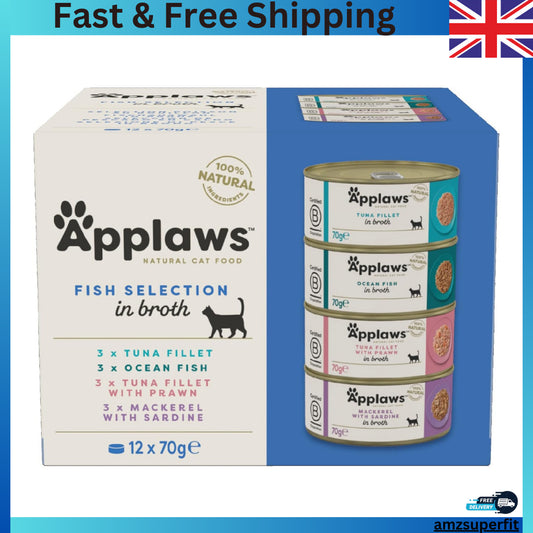 Applaws 100% Natural Wet Cat Food, Fish Selection in Broth 70 G (Pack of 12)