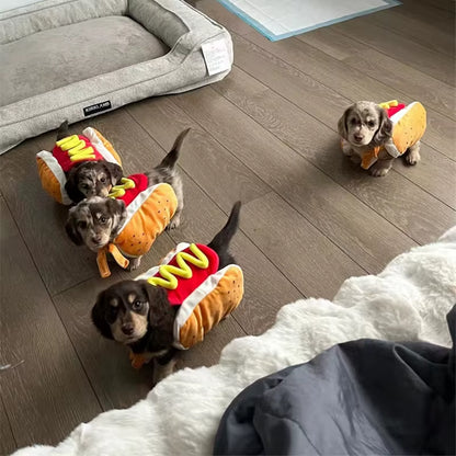Funny Halloween Dog Costumes Hot Dog Shaped Dachshund Sausage Adjustable Clothes Pet Apparel Dressing up Cat Party Costume Suit