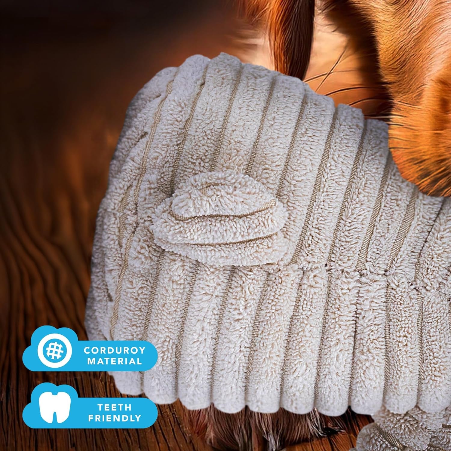 Bear Plush Dog Toy with Squeaker – Soft, Durable, Ribbed Design for Playful Sessions. Ideal for Small and Medium Dogs Who Need a Durable Toy for Interactive Fun.