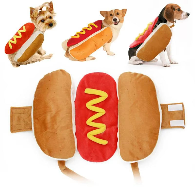 Dog Funny Halloween Costumes Hot Dog Shaped Dachshund Sausage Adjustable Clothes Pet Apparel Dressing up Cat Party Costume Suit