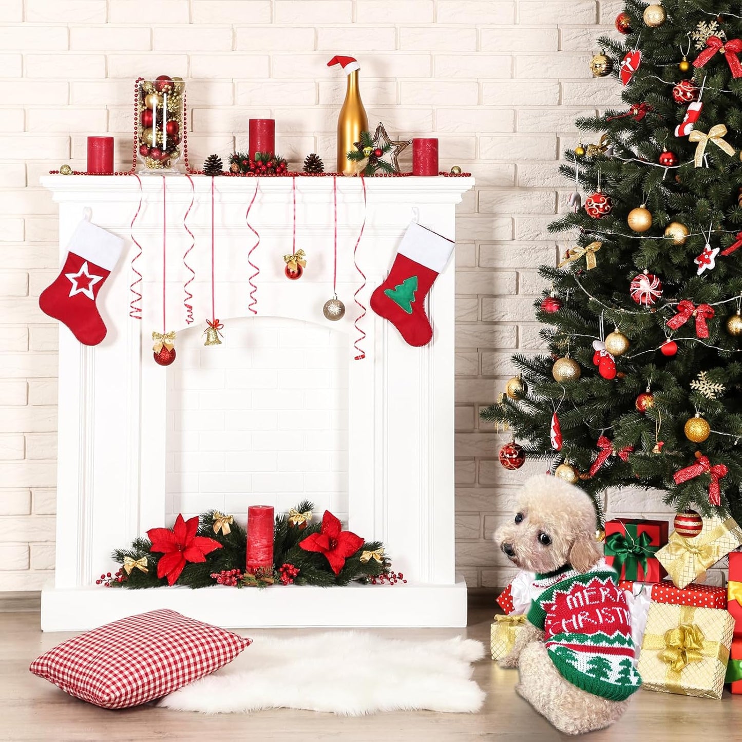 2PCS Dog Christmas Sweaters Red Green Pet Clothes Outfits Winter Cat Costume New Year Clothing Accessories for Puppy Kitten Small Medium Dogs Cats