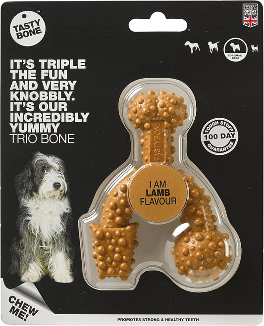 Tastybone Triobone Nylon Dog Chew Toy for Small Dogs (Lamb) - Indestructible for Aggressive Chewers, Everlasting Flavour, Strong Healthy Teeth, Made in the UK