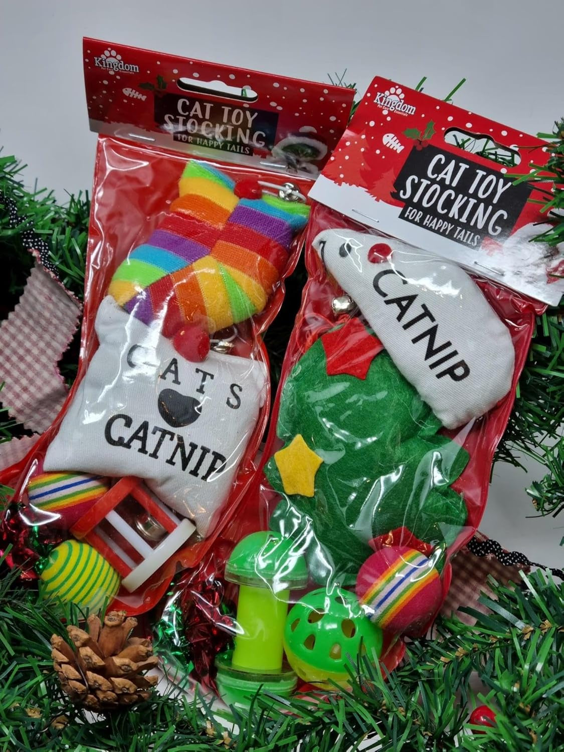 2Pk Christmas Cat Stocking Kitten Toy Pet Gift Present Games Toy Prefilled Treats/Toys