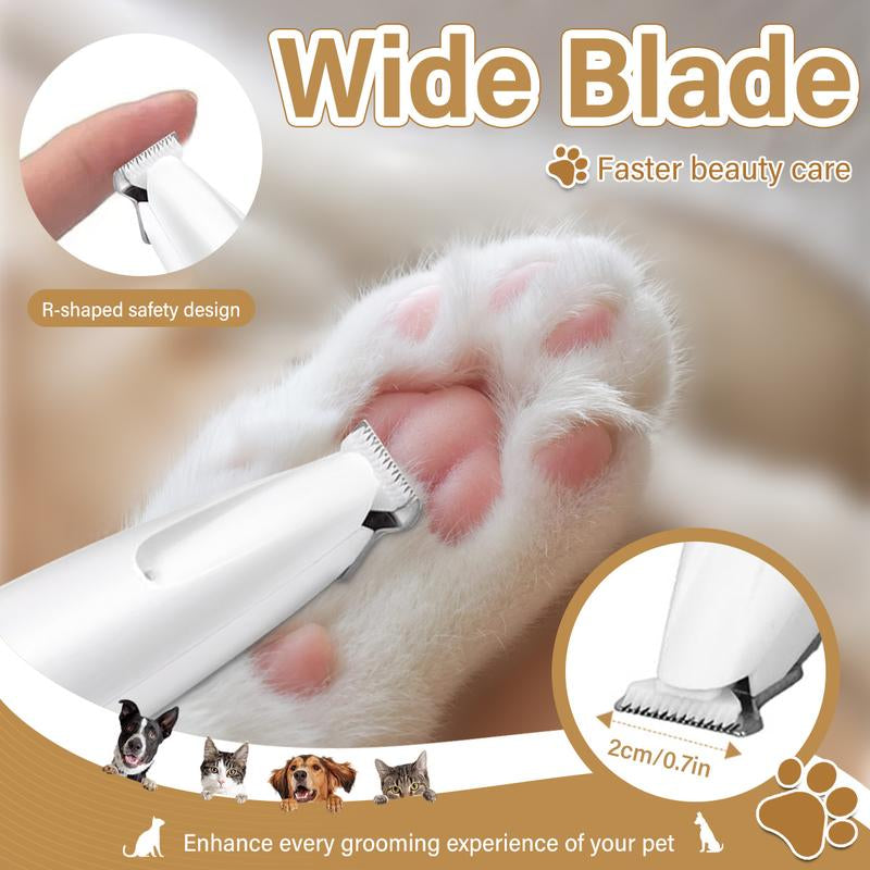 Rechargeable Pet Hair Trimmer Kit | Cordless Quiet Paw Trimmer with LED Light - Waterproof, Small Dogs & Cats! Easy Quiet Grooming for Paws & Fur! Must-Have Pet Grooming Tool
