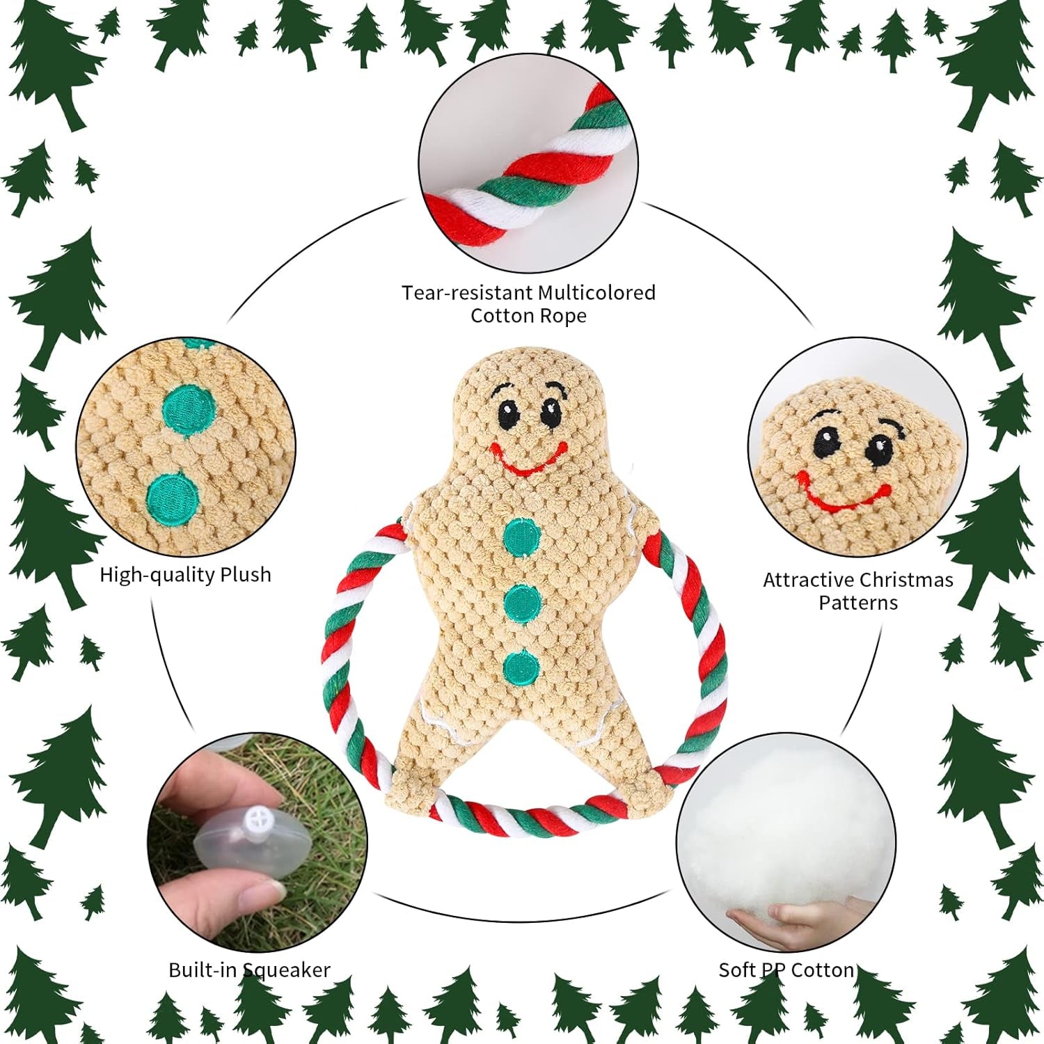 Christmas Dog Toys,Xmas Plush Stuffed Squeaky Pet Chew Toy Interactive Ginger Man Throw Bite Sounding Toys Funny Tug of War Dog Toy for Pet Puppy Small Medium Large Dogs Teeth Grinding Training