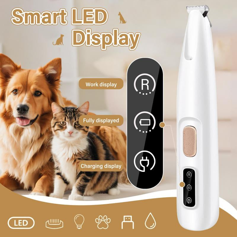 Rechargeable Pet Hair Trimmer Kit | Cordless Quiet Paw Trimmer with LED Light - Waterproof, Small Dogs & Cats! Easy Quiet Grooming for Paws & Fur! Must-Have Pet Grooming Tool