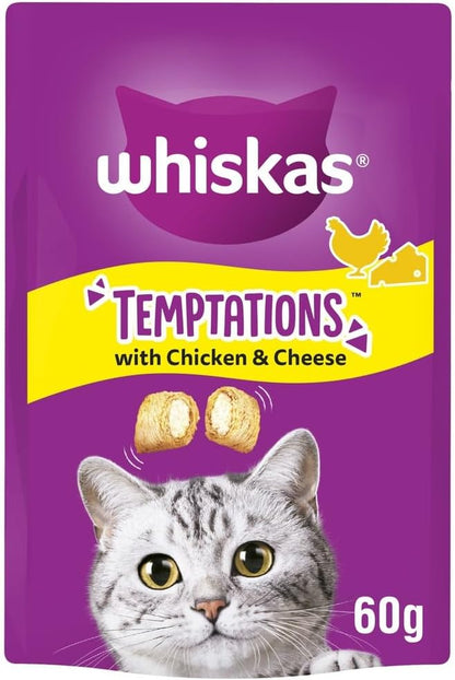 Whiskas Temptations Delicious Cat Treats with Chicken and Cheese 60 G (Pack of 6)