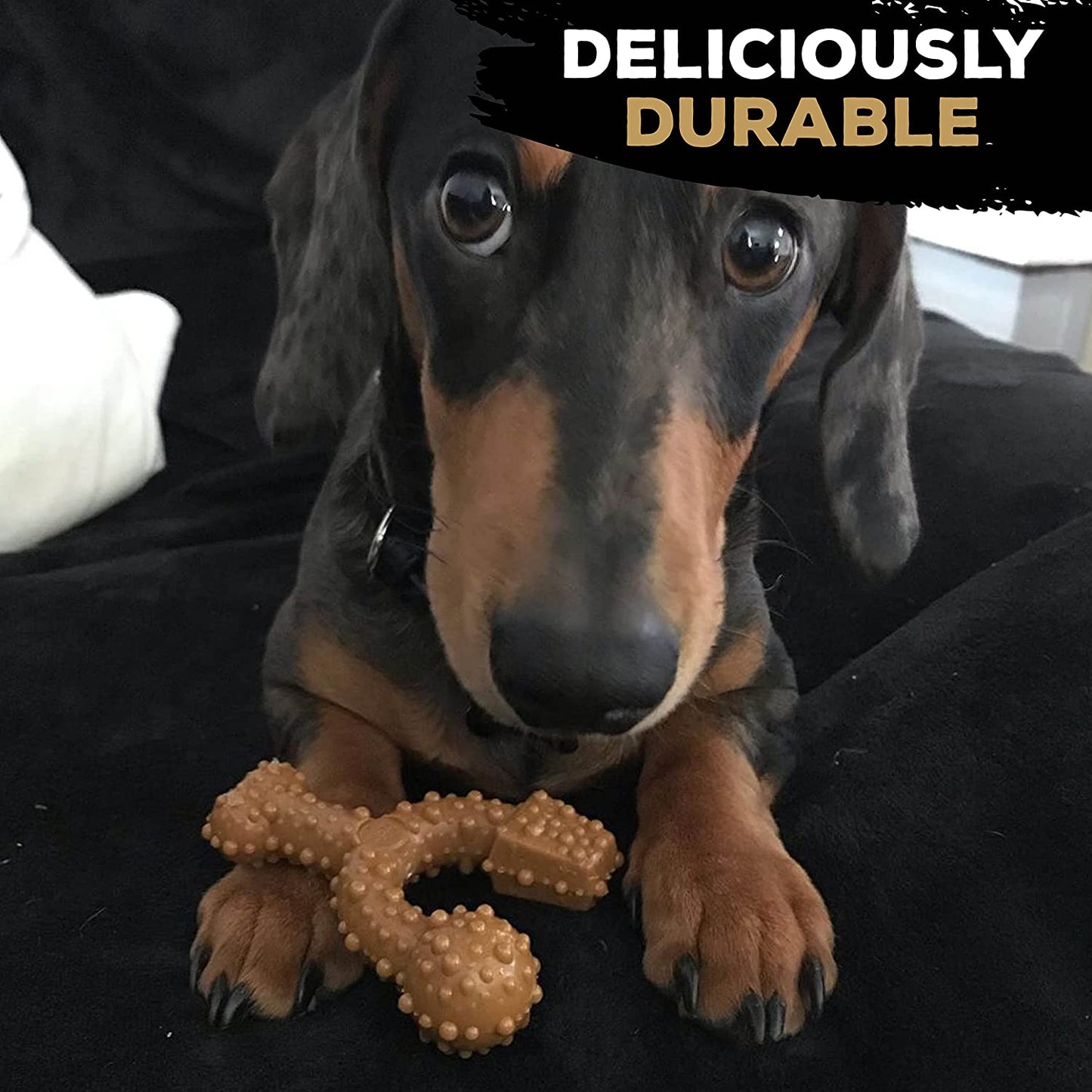 Tastybone Triobone Nylon Dog Chew Toy for Toy Dogs (Peanut Butter) - Indestructible for Aggressive Chewers, Everlasting Flavour, Strong Healthy Teeth, Made in the UK