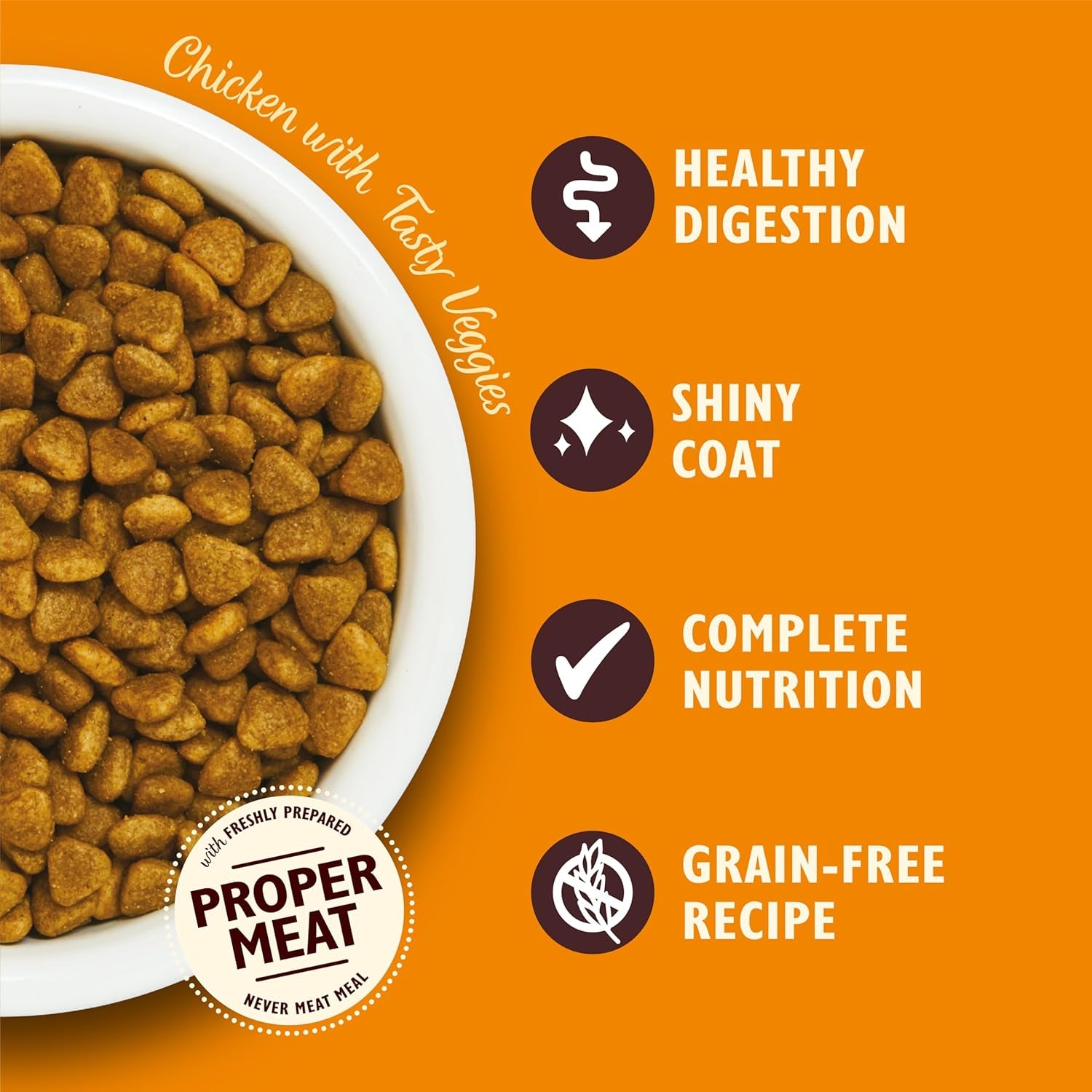 Made with Natural Ingredients Adult Dry Cat Food Bag Chicken with Veggies Grain-Free Recipe 2Kg