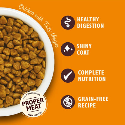 Made with Natural Ingredients Adult Dry Cat Food Bag Chicken with Veggies Grain-Free Recipe 2Kg