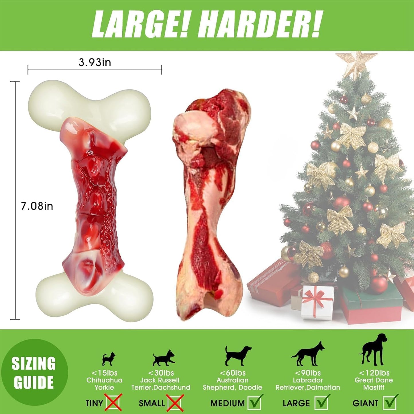Dog Toys for Aggressive Chewers, Indestructible Dog Toys for Large Dogs, Real Bacon Flavored, Dog Bones for Medium/Large Breed Dogs, Dog Chew Toys to Keep Them Busy