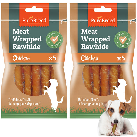 10Pk Dog Chews Treats Rawhide Twists Sticks Wrapped in Chicken Meat Healthy Food
