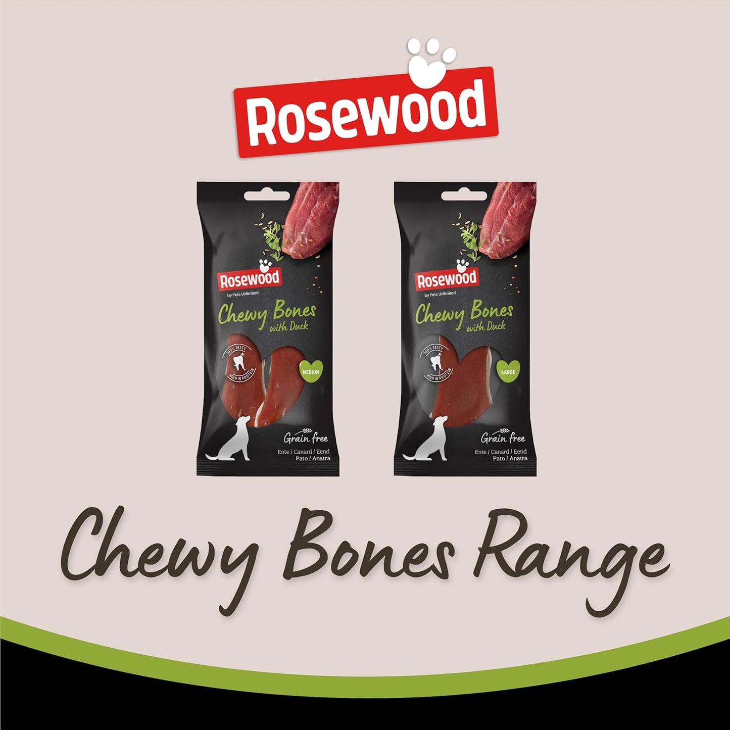 Medium Chewy Bones for Dogs - Made with Duck, Grain Free Chews, High Protein Dog Treats, by Pets Unlimited (2Pc, 80G)