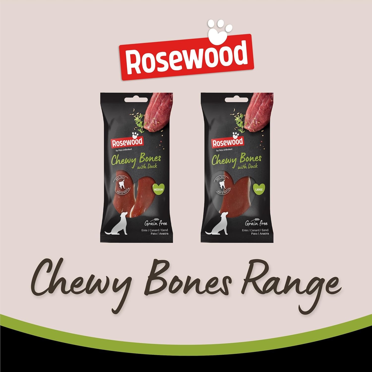 Medium Chewy Bones for Dogs - Made with Duck, Grain Free Chews, High Protein Dog Treats, by Pets Unlimited (2Pc, 80G)