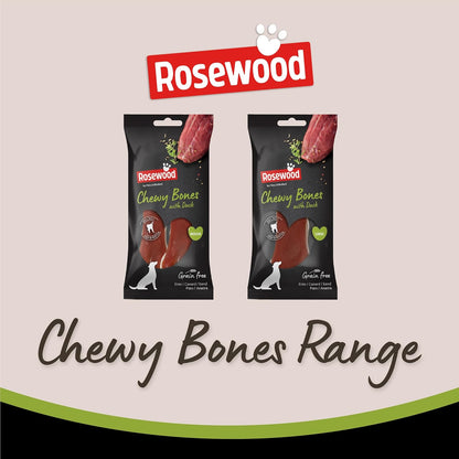 Medium Chewy Bones for Dogs - Made with Duck, Grain Free Chews, High Protein Dog Treats, by Pets Unlimited (2Pc, 80G)