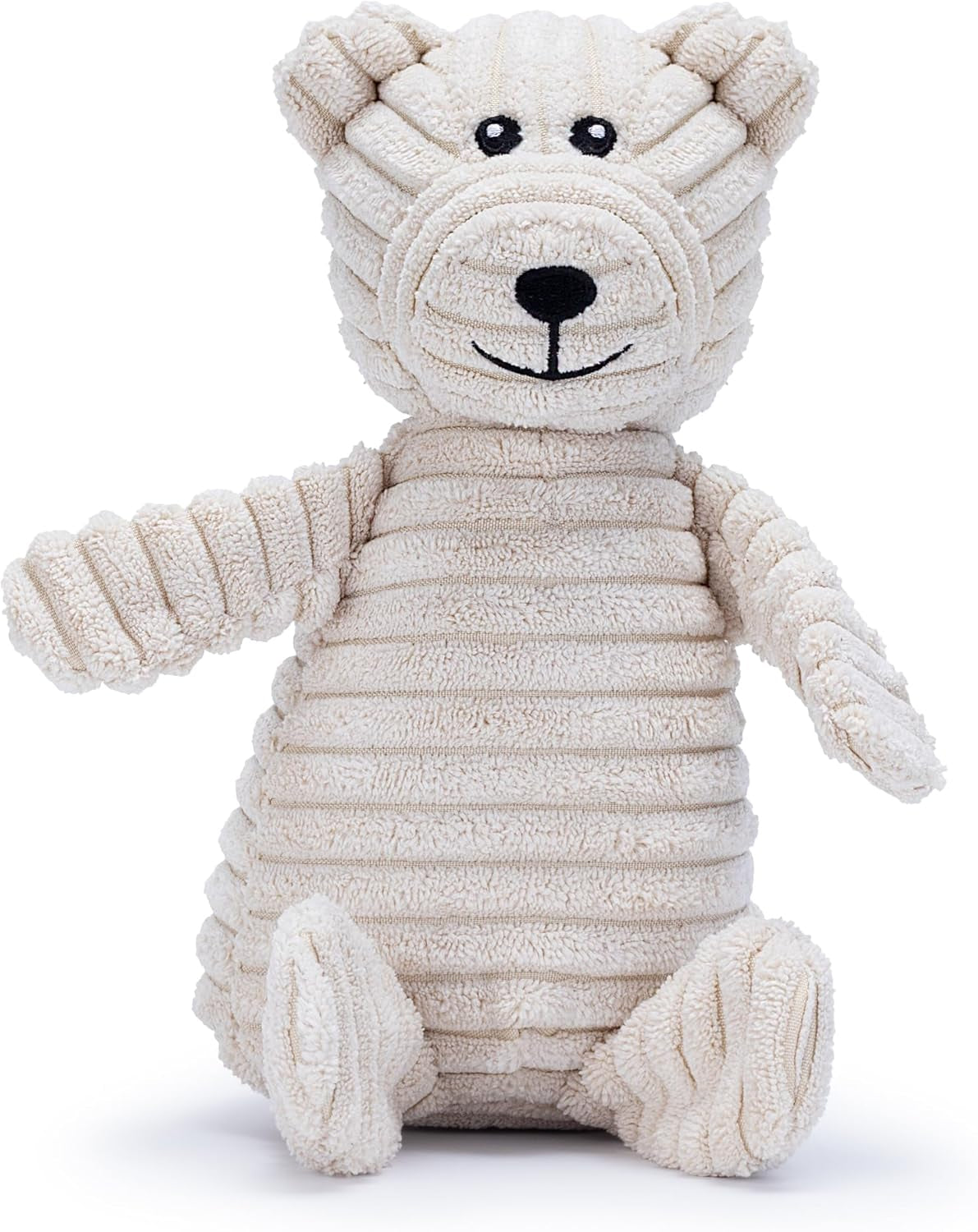 Bear Plush Dog Toy with Squeaker – Soft, Durable, Ribbed Design for Playful Sessions. Ideal for Small and Medium Dogs Who Need a Durable Toy for Interactive Fun.