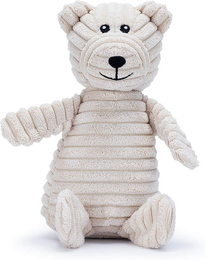 Bear Plush Dog Toy with Squeaker – Soft, Durable, Ribbed Design for Playful Sessions. Ideal for Small and Medium Dogs Who Need a Durable Toy for Interactive Fun.