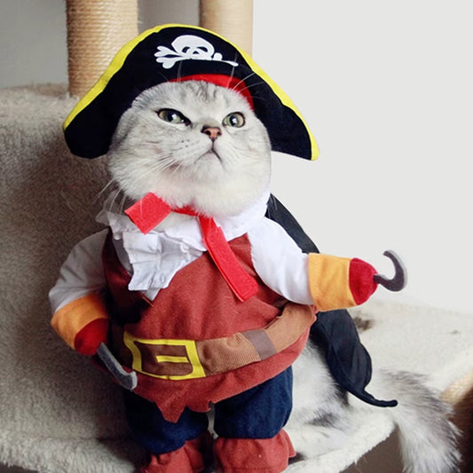 Halloween Funny Pirate Cat Dog Costume for Small Medium Dogs Cats Puppy Kitten Cosplay Creative Novelty Dress up Party Clothes