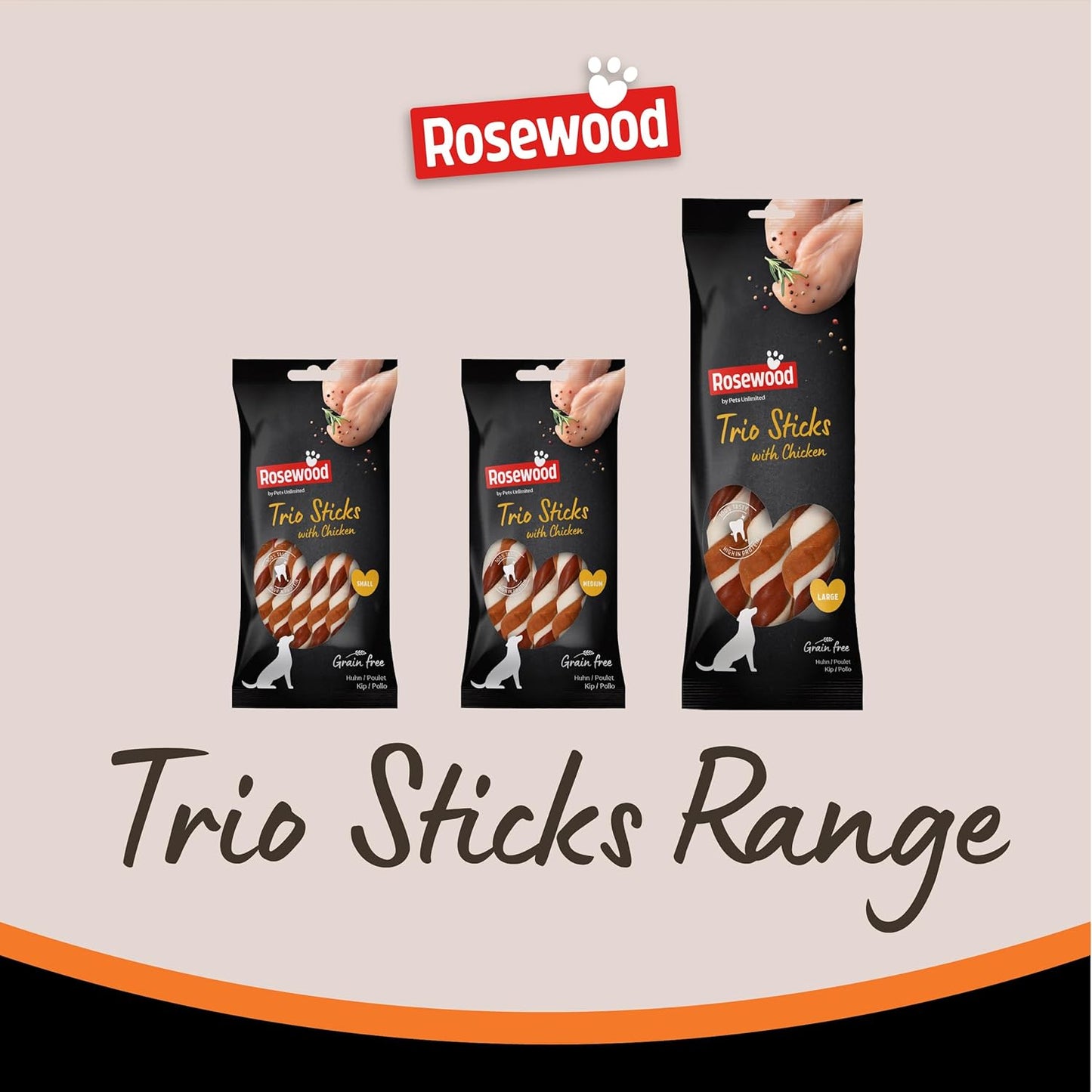 Medium Trio Sticks for Dogs - Made with Chicken, Grain Free Chews, High Protein Dog Treats, by Pets Unlimited (3Pc, 90G)