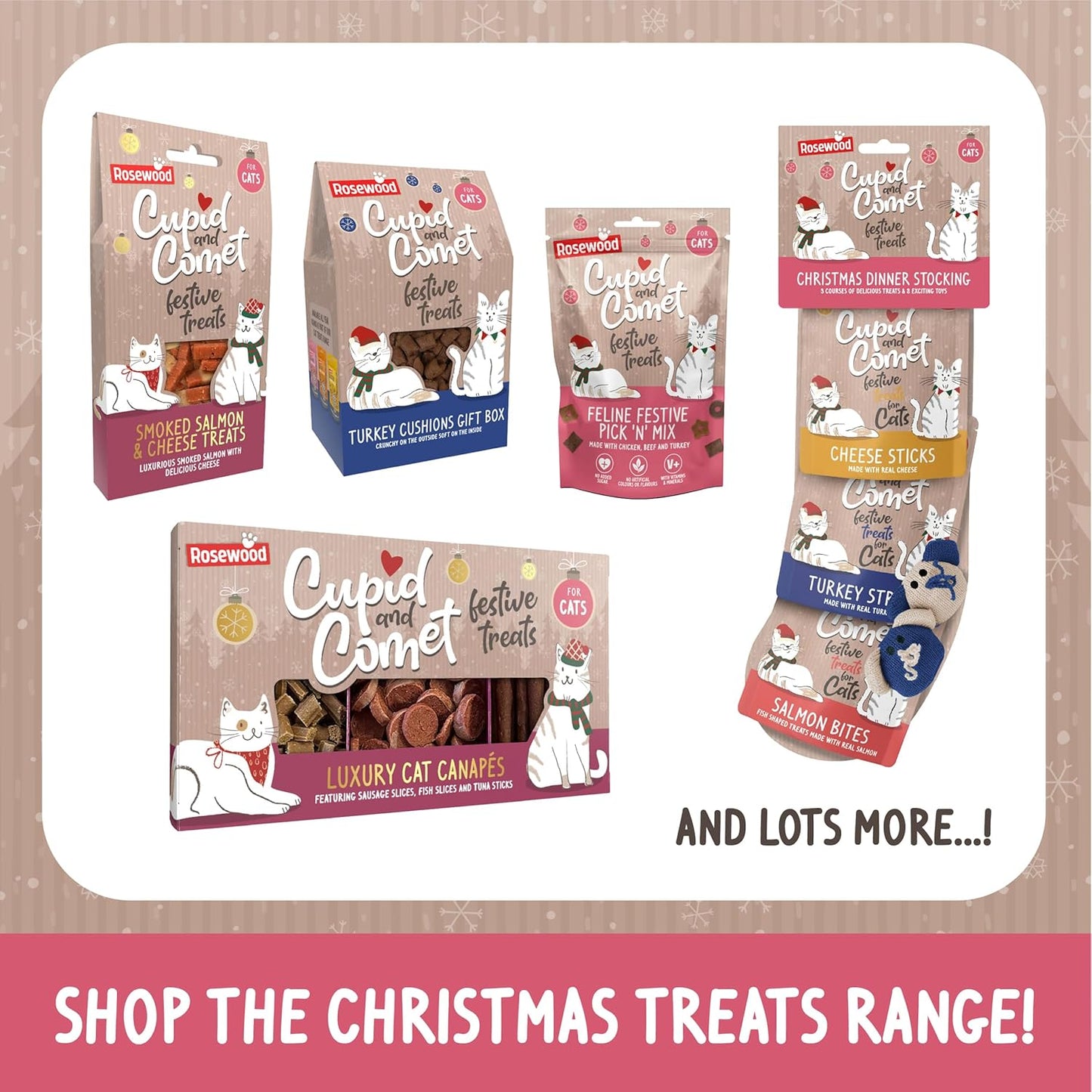 Cupid & Comet Smoked Salmon and Cheese Cat Treats - Made with Real Meat, Luxury Treats for Cats, Small Bite Sized Cat Snacks, Festive for Cats (70G)