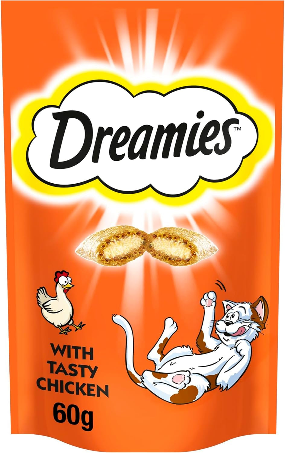 Dreamies Cat Treats, Tasty Snacks with Tempting Chicken, 8 Pouches of 60 G