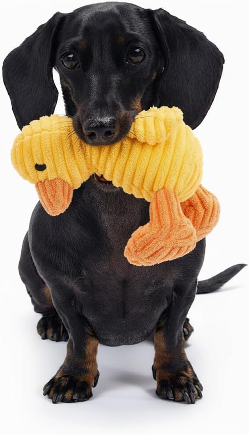 Yellow Duck Plush Dog Toy with Squeaker – Soft, Durable, Ribbed Design for Play, Perfect for Small and Medium Dogs. Ideal for Interactive Play and Enjoyment.