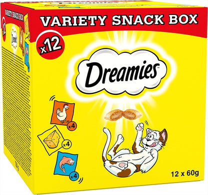 Dreamies Cat Treats - 12 X 60G - Multipack Biscuits - Variety Snack Box - 12 Pouches