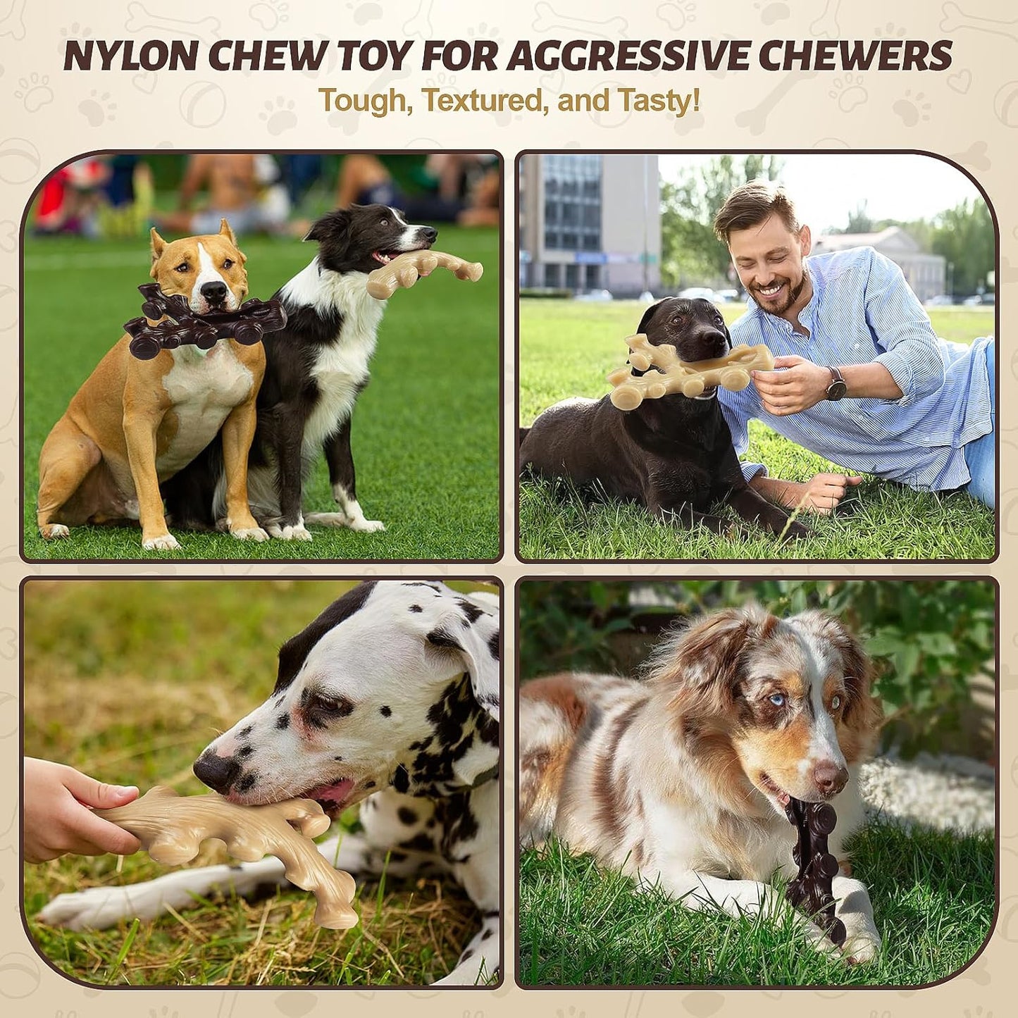 Dog Chew Toys for Aggressive Chewers,2 Indestructible Dog Toys for Medium and Large Breed,Real Bacon Flavored Best Dog Toys to Keep Them Busy, Dog Bones for Teeth Cleaning and Training